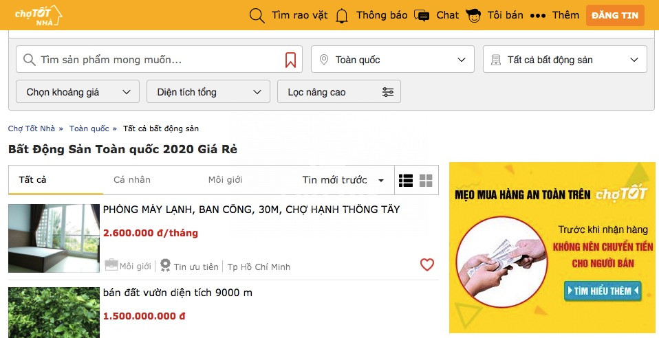 Website cho thuê nhà Chợ Tốt